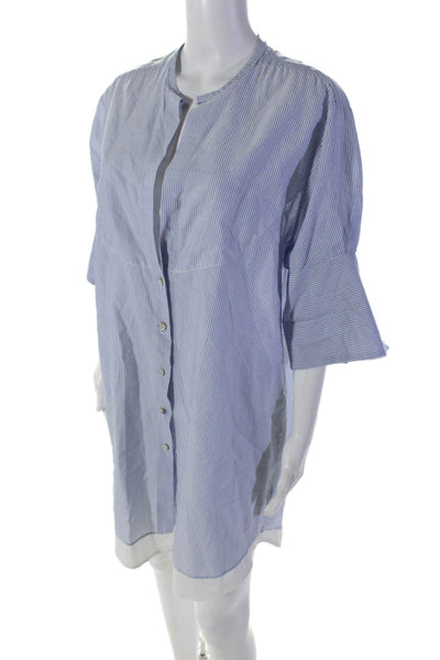 Lila Eugenie Womens Cotton Striped V Neck Lace Detail Shirt Dress Blue Size OS