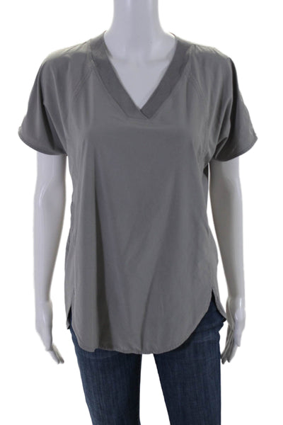 Athleta Womens Short Sleeve V Neck Oversized Boxy Tee Shirt Gray Size Small