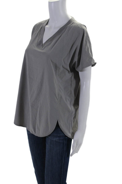 Athleta Womens Short Sleeve V Neck Oversized Boxy Tee Shirt Gray Size Small