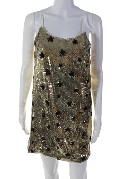 Jordyn Jagger Womens Spaghetti Strap Sequence Stars Short Dress Bronze Size S