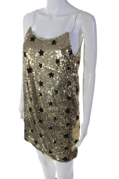 Jordyn Jagger Womens Spaghetti Strap Sequence Stars Short Dress Bronze Size S