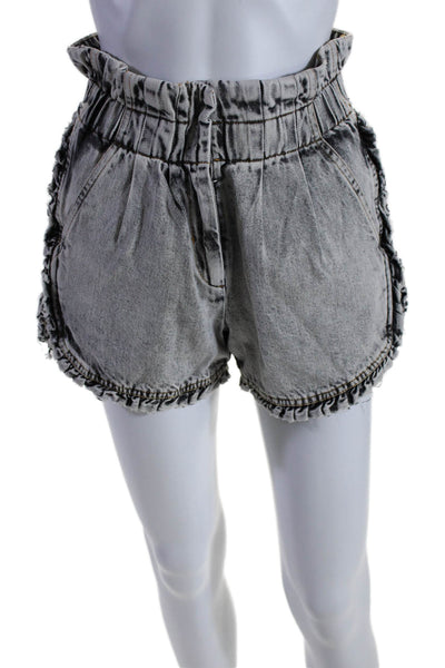 Sea New York Womens Denim Ruffled Trim Paperbag Shorts Black White Cotton Size 0