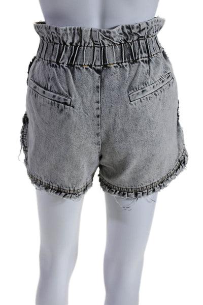 Sea New York Womens Denim Ruffled Trim Paperbag Shorts Black White Cotton Size 0