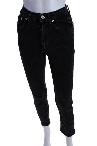 Rag & Bone Womens High Rise Slim Straight Leg Jeans Black Cotton Size 23