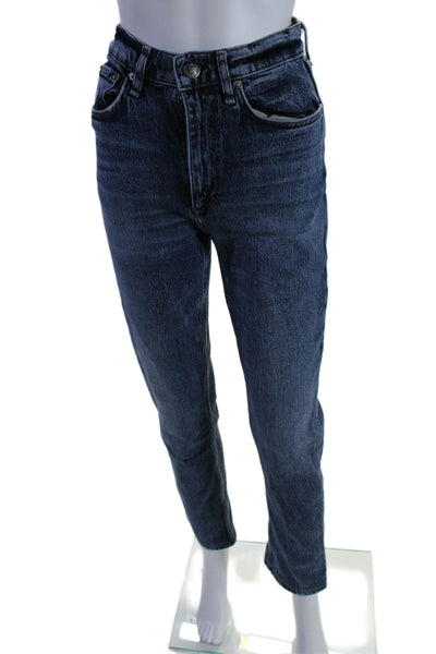 Rag & Bone Womens High Rise Wren Slim Leg Jeans Dominique Blue Cotton Size 24