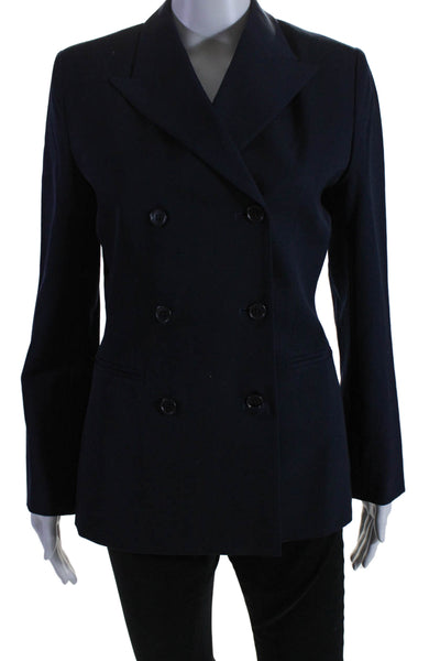 IKCB Women's Collared Long Sleeves Double Breasted Blazer Navy Blue Size 6