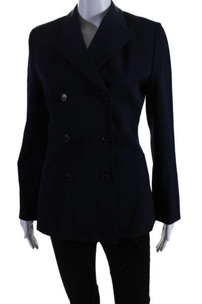 IKCB Women's Collared Long Sleeves Double Breasted Blazer Navy Blue Size 6