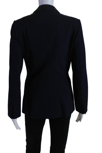 IKCB Women's Collared Long Sleeves Double Breasted Blazer Navy Blue Size 6