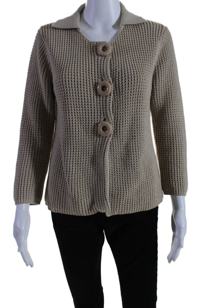 Caroll Women's Collared Long Sleeves Button Down Cardigan Sweater Beige Size 1