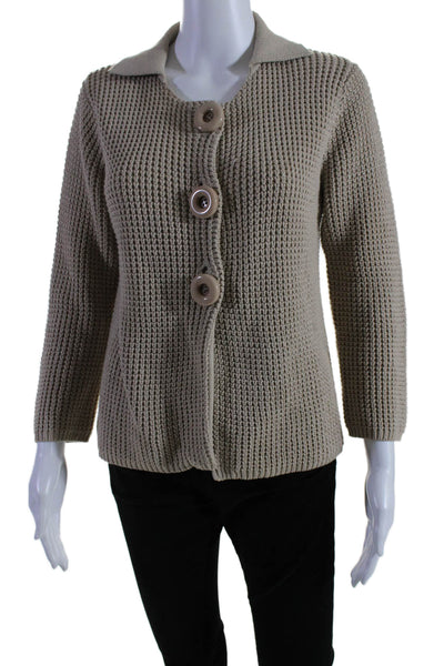 Caroll Women's Collared Long Sleeves Button Down Cardigan Sweater Beige Size 1