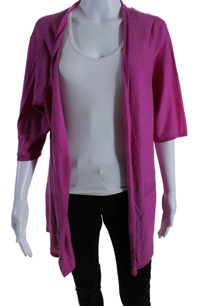 Eileen Fisher Womens Button Down Short Sleeves Cardigan Sweater Pink Size Small