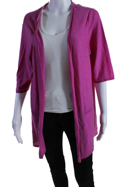 Eileen Fisher Womens Button Down Short Sleeves Cardigan Sweater Pink Size Small