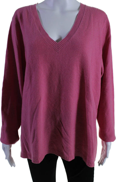 Caslon Womens Cashmere Long Sleeves Pullover V Neck Sweater Pink Size Medium