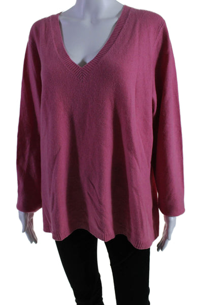 Caslon Womens Cashmere Long Sleeves Pullover V Neck Sweater Pink Size Medium