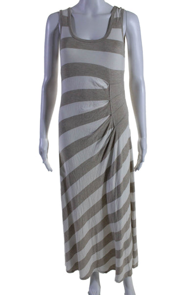 Calvin Klein Womens Striped Sleeveless A Line Maxi Dress Beige White Size 8