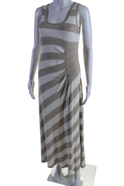 Calvin Klein Womens Striped Sleeveless A Line Maxi Dress Beige White Size 8