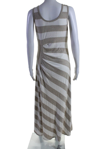 Calvin Klein Womens Striped Sleeveless A Line Maxi Dress Beige White Size 8