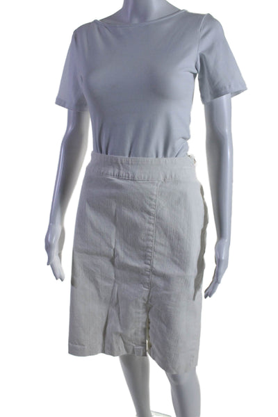 Lauren Ralph Lauren Womens Denim Front Slit Pencil Skirt White Cotton Size 18