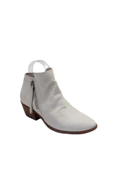 Sam Edelman Womens Leather Zip Up Packer Ankle Boots White Size 7 Medium