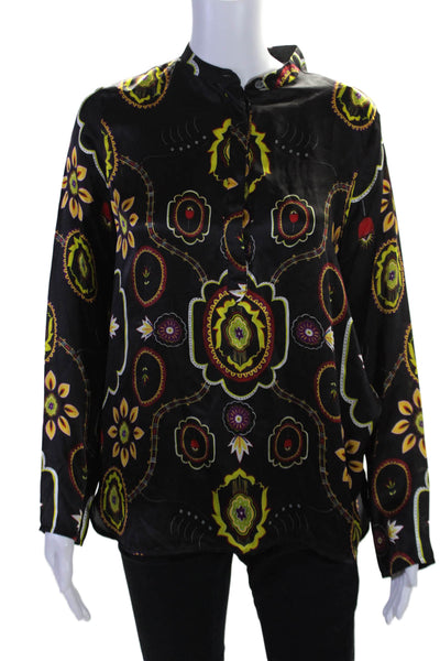 Bogner Womens Silk Abstract Print Long Sleeve Pullover Blouse Top Black Size 10