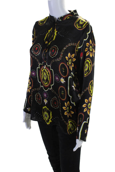 Bogner Womens Silk Abstract Print Long Sleeve Pullover Blouse Top Black Size 10