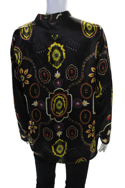 Bogner Womens Silk Abstract Print Long Sleeve Pullover Blouse Top Black Size 10