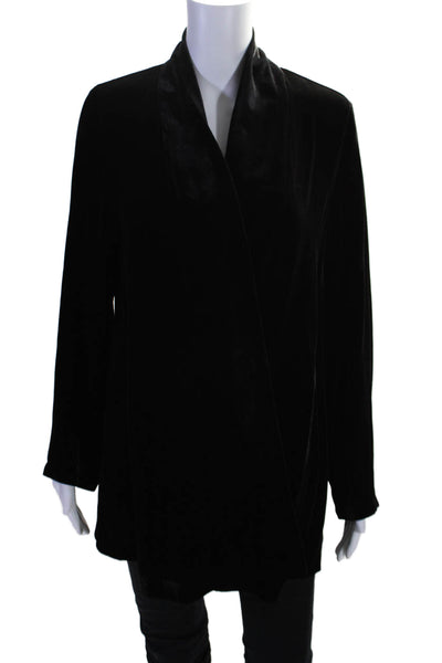 Eileen Fisher Womens Long Sleeve Open Front Cardigan Sweater Black Size PM