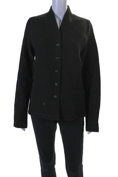 Eileen Fisher Womens Textured Open Front Buttoned Cardigan Black Size M