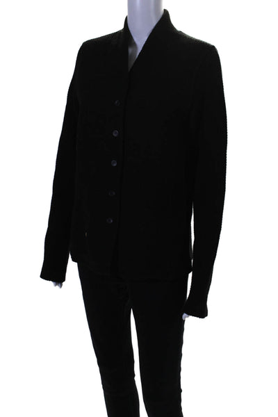 Eileen Fisher Womens Textured Open Front Buttoned Cardigan Black Size M