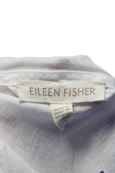 Eileen Fisher Womens Linen Zip Elastic Drawstring Waist Hood Sweater White Size