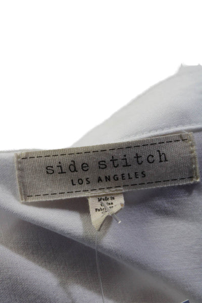 Side Stitch Womens V-neck Collard Cuff Sleeve Button Up Blouse White Size M