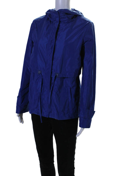 Weekend Max Mara Womens Hooded Drawstring Waist Zip Up Jacket Blue Size 8