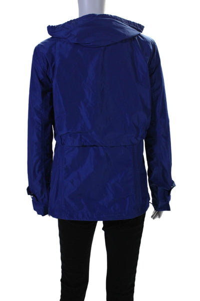 Weekend Max Mara Womens Hooded Drawstring Waist Zip Up Jacket Blue Size 8