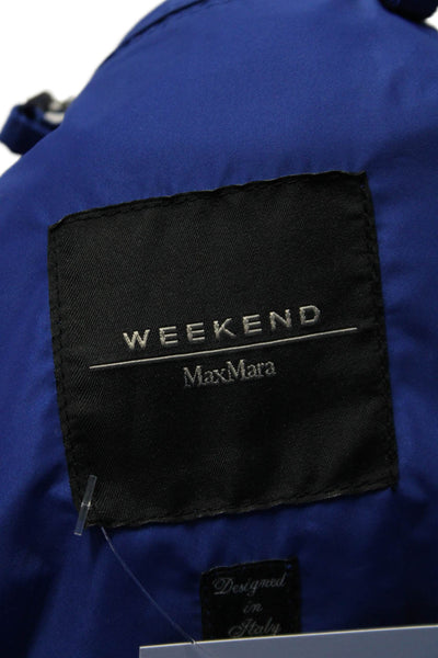 Weekend Max Mara Womens Hooded Drawstring Waist Zip Up Jacket Blue Size 8