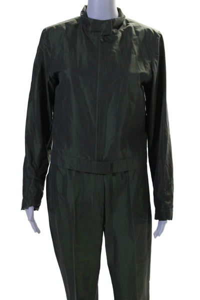 Rene Lezard Womens Cotton Blend Zip Up Jacket + Pants Set Green Size 38 40