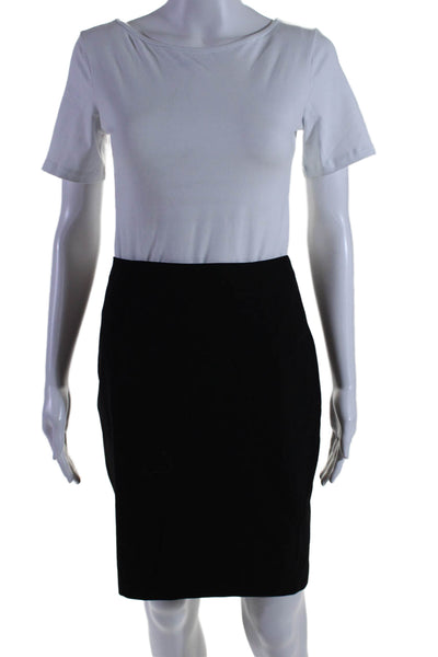 Elie Tahari Womens Back Zip Knee Length Pencil Skirt Black Wool Size 2