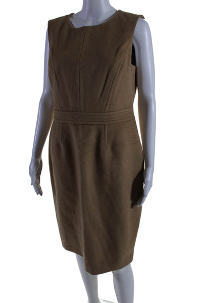 Hobbs London Womens Back Zip Sleeveless Scoop Neck Sheath Dress Brown Size 10