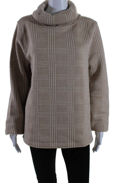 J Crew Womens Long Sleeve Tube Neck Glen Plaid Sweater Brown White Size XL