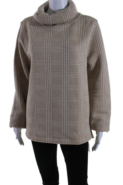 J Crew Womens Long Sleeve Tube Neck Glen Plaid Sweater Brown White Size XL