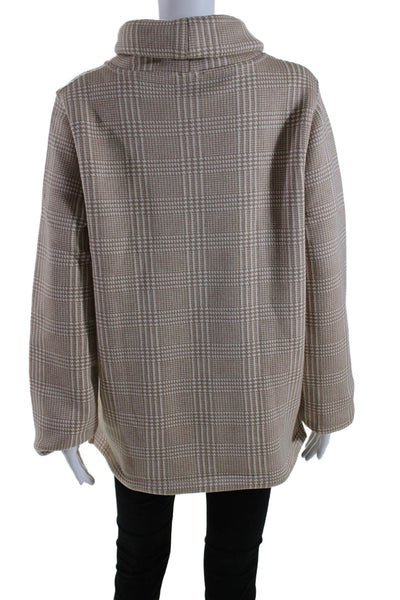 J Crew Womens Long Sleeve Tube Neck Glen Plaid Sweater Brown White Size XL