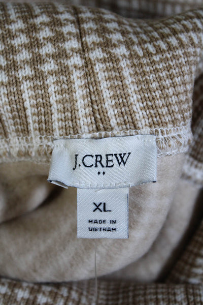 J Crew Womens Long Sleeve Tube Neck Glen Plaid Sweater Brown White Size XL