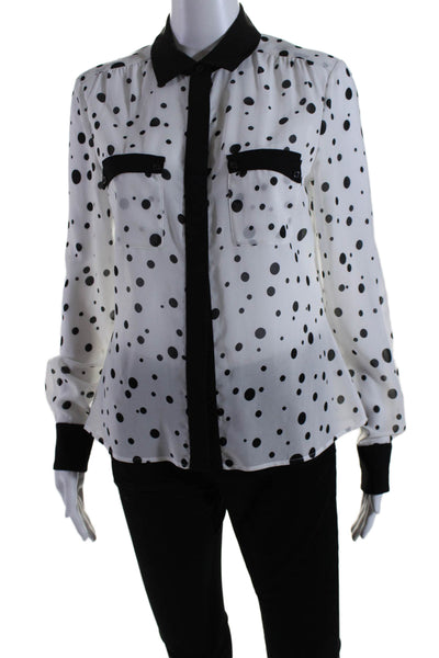 Hobbs London Womens Button Front Collared Polka Dot Shirt White Black Size 10