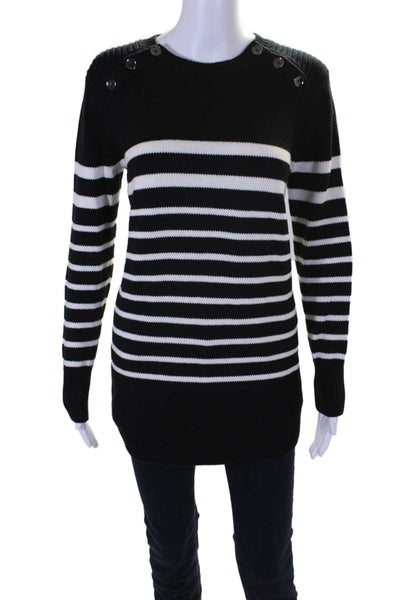 W by Worth Womens Cotton Black Striped Button Detail Pullover Sweater Top Size S