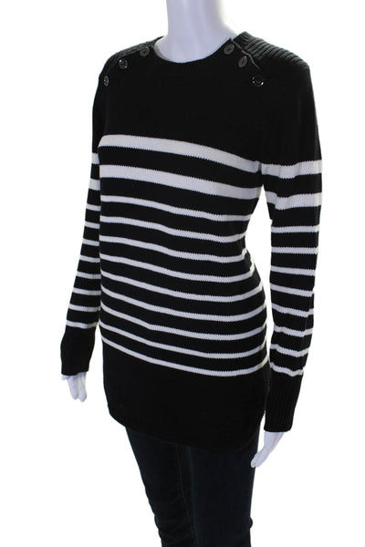 W by Worth Womens Cotton Black Striped Button Detail Pullover Sweater Top Size S