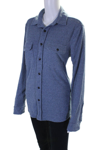 Faherty Brand Womens Blue Striped Collar Long Sleeve Button Down Shirt Size M