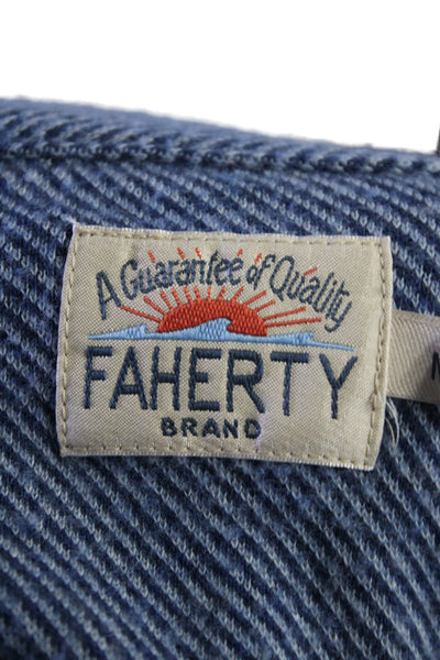 Faherty Brand Womens Blue Striped Collar Long Sleeve Button Down Shirt Size M