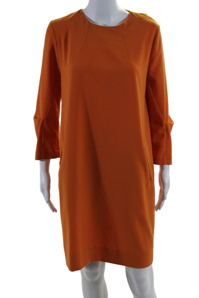 D. Exterior Women's Round Neck Long Sleeves Shift Mini Dress Orange Size S