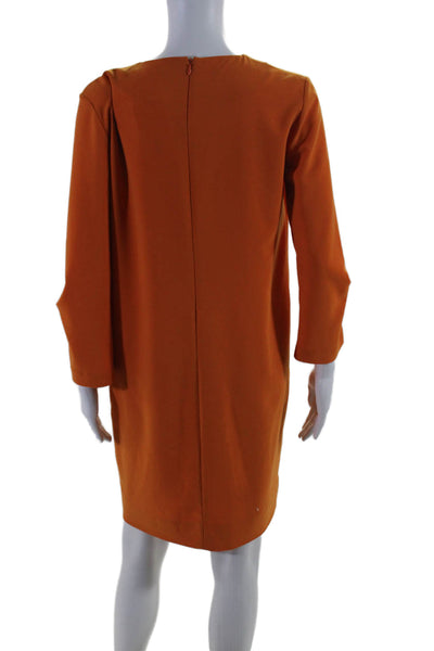 D. Exterior Women's Round Neck Long Sleeves Shift Mini Dress Orange Size S