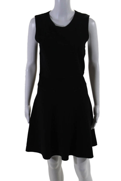 Theory Women's Round Neck Sleeveless Fit Flare Mini Dress Black Size M