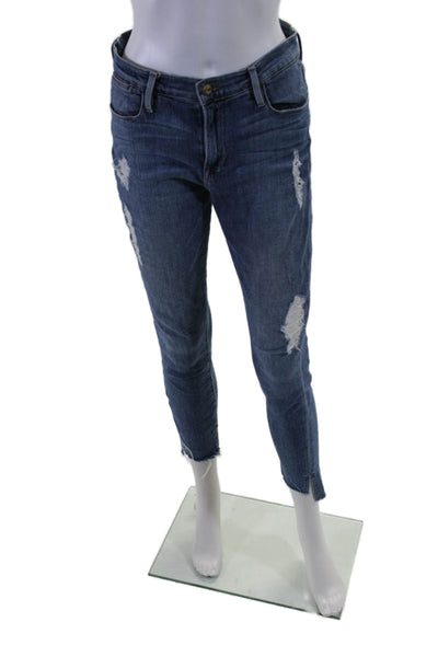 Frame Women's Midrise Medium Wash Distress Button Skinny Denim Pants Size 29